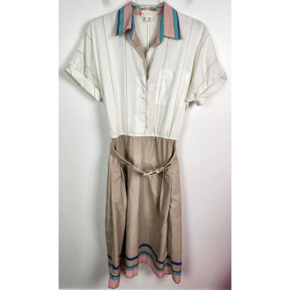 Vtg. ILSE M. Women's Sz. S 80's Short Sleeve Belted Midi A Line Dress - Picture 1 of 9